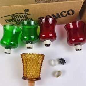 Homco Glass Votive Candle Holders Emerald Green Ruby Red Amber Set of 5